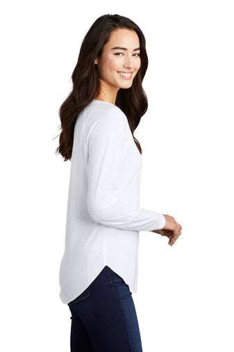 Ladies Long Sleeve Tri-Blend Wicking Scoop Neck Raglan Tee / White / VB United
